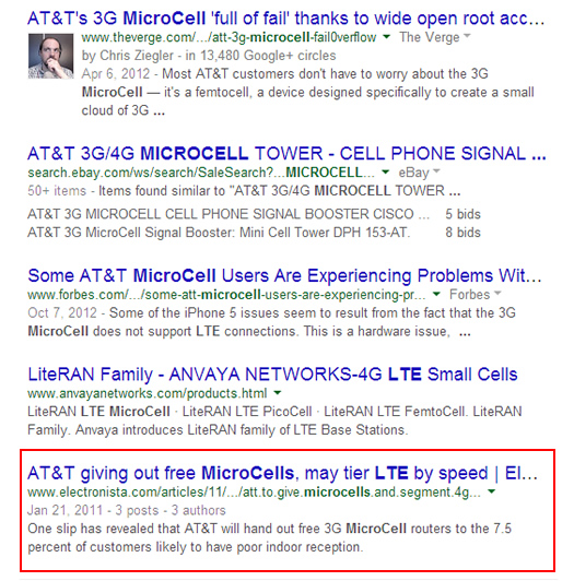 Desktop Search for LTE Microcell on Google