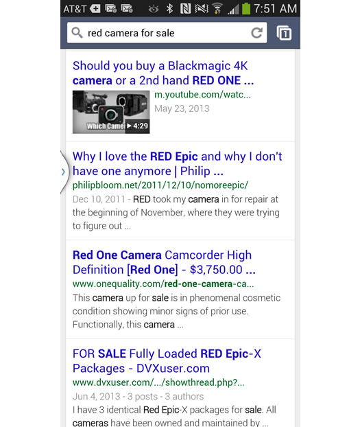 Mobile Search for Red Camera on Sale on Google