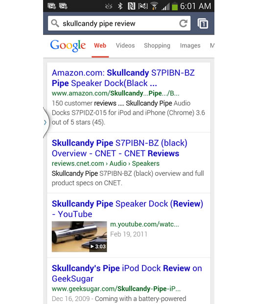 Mobile Search for Skullcandy Pipe Review on Google