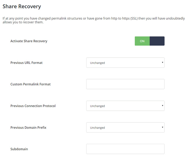 Social warfare options for recovering social shares when changing urls.