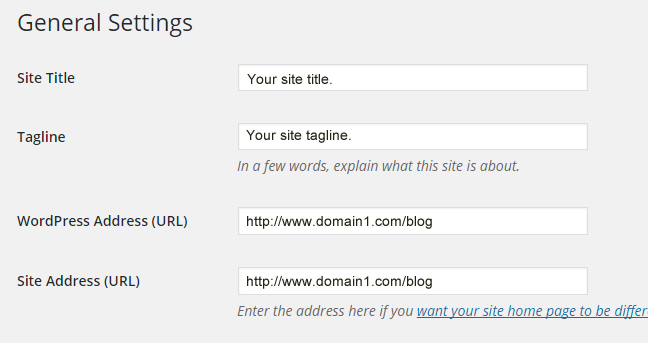 General settings in Wordpress.