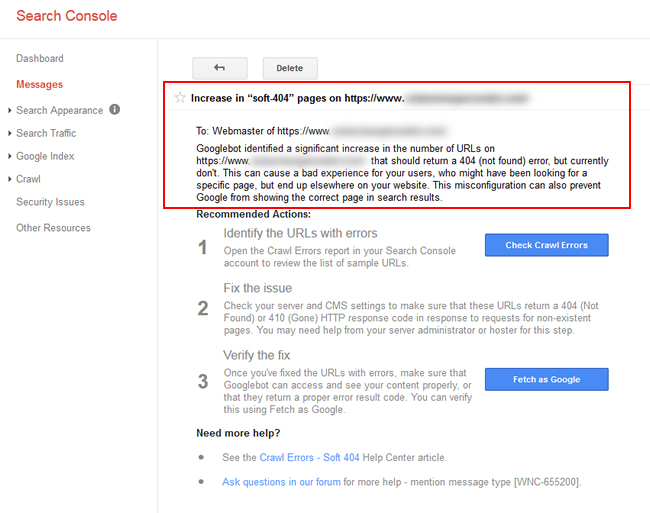 GSC Message About Soft 404s