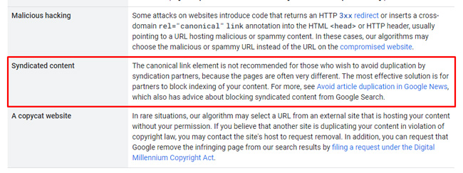 Google canonicalization assistance   papers  with syndicated contented  recommendations.