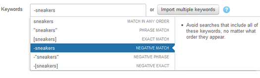 Using negatives in keyword targeted campaigns in Twitter Ads