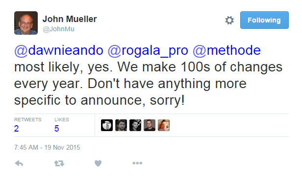 John Mueller Tweet About November 19 2015 Google Update