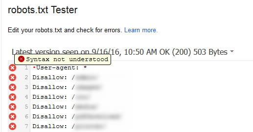 Syntax error when testing robots.txt file in GSC