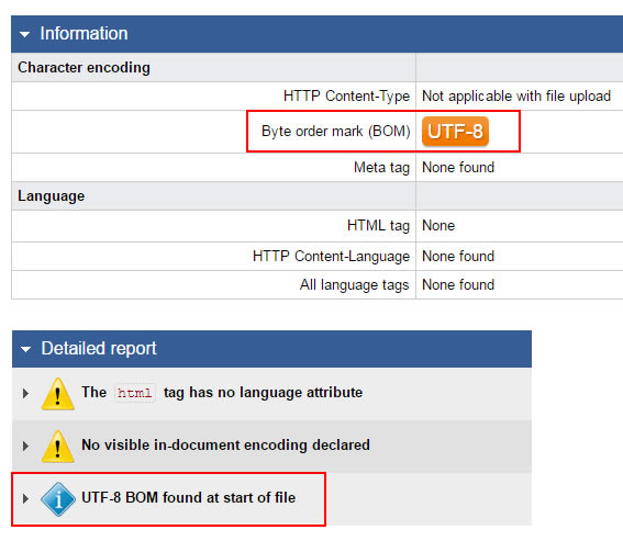 W3C Checker Results for UTF-8 BOM