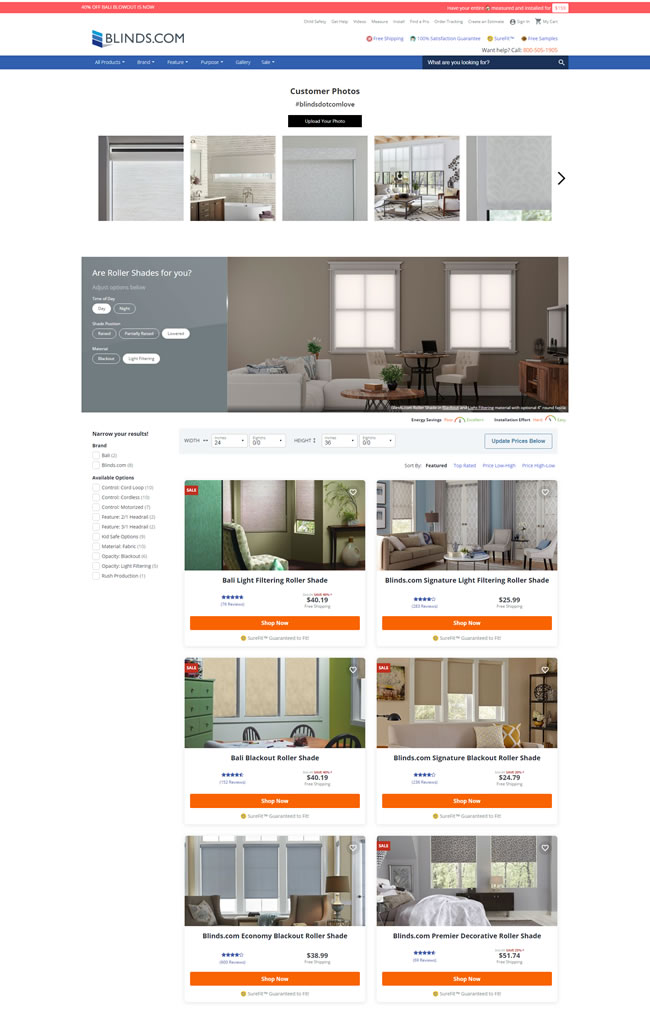 Blinds.com ecommerce category pages ranking in the video carousel.