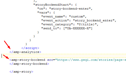Placing amp analytics tag before bookend and closing amp story tag.