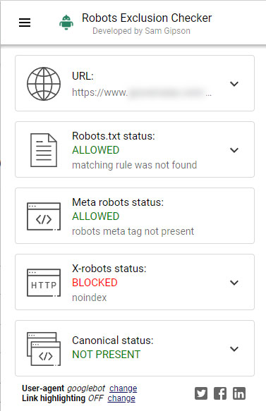 Using the Robots Exclusion Checker for checking the x-robots-tag