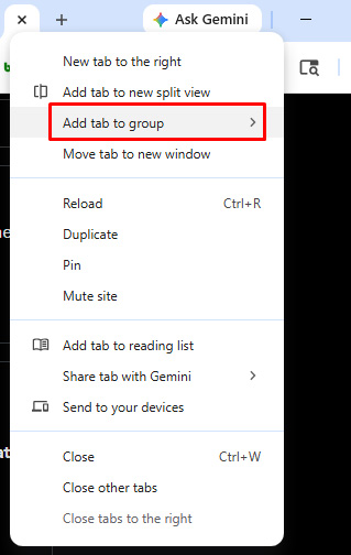 Add to a tab group