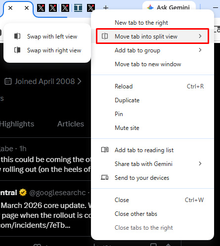Adding to split view in Chrome