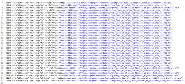 Reddit using 31 hreflang tags on some content.