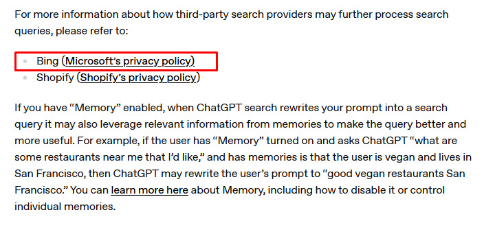 Bing is an official partner of Open and is used to ground answers in ChatGPT